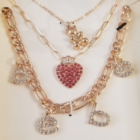 4pcs bebe logo Gold Dangling charm Necklace and Earrings Gift set in box New - Picture 3 of 7